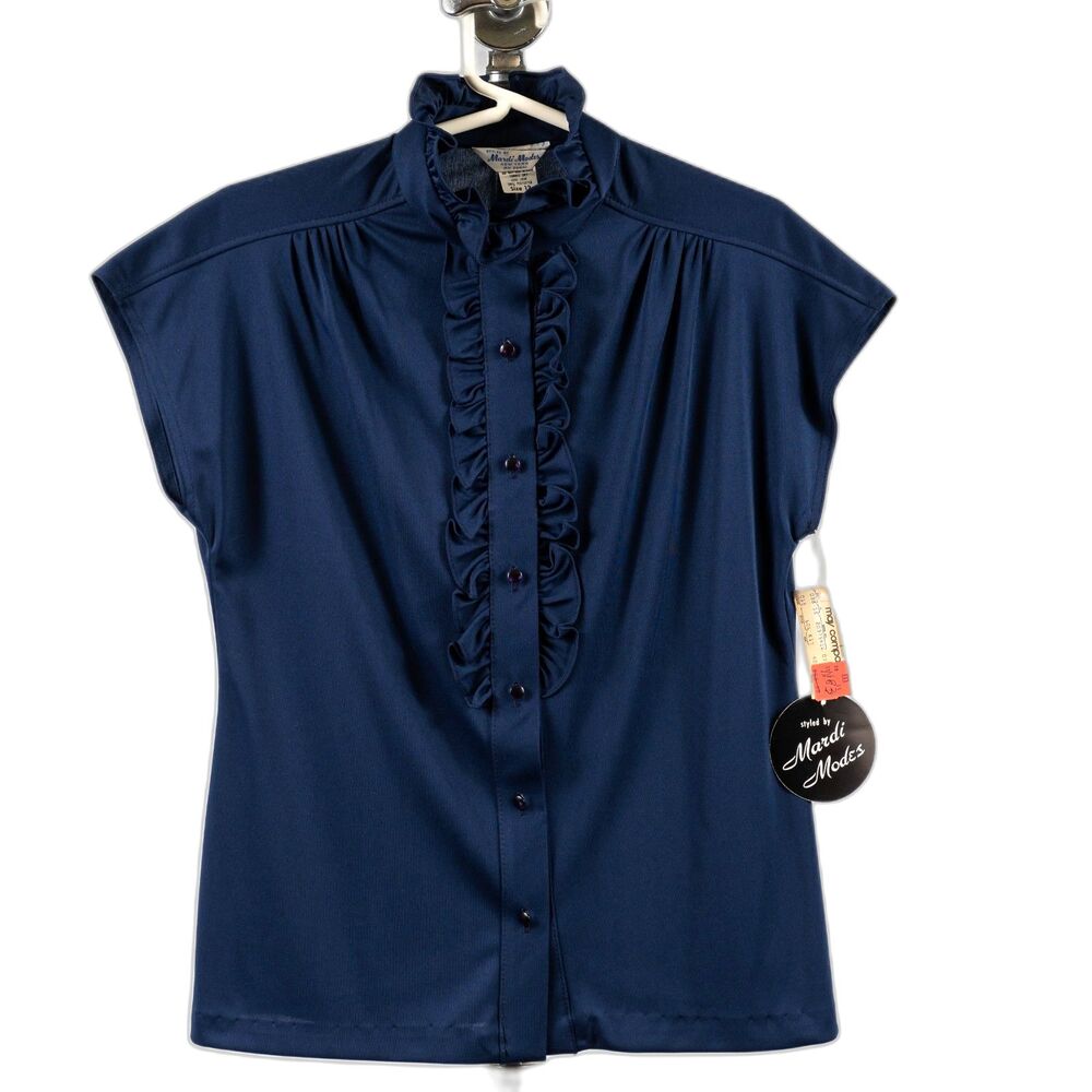 Vintage 70s Mardi Modes Navy blue buttons down shirt size 12/M